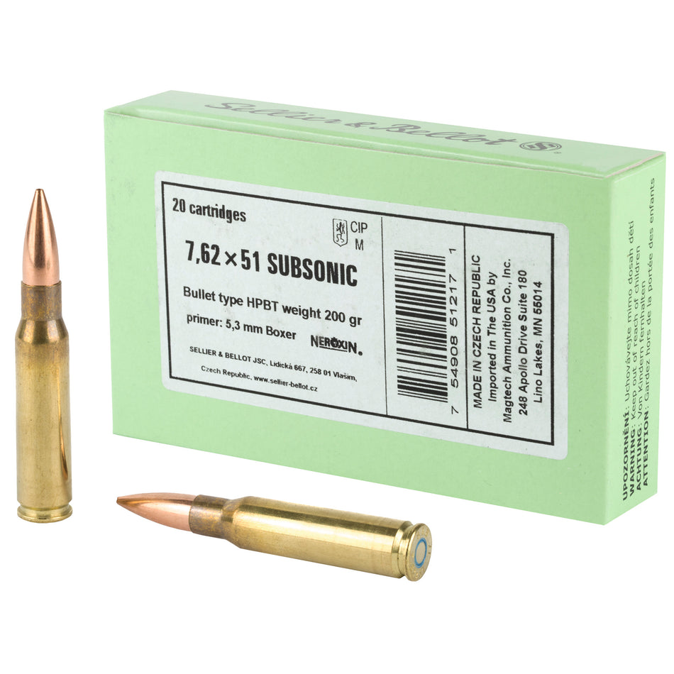 Sellier and Bellot .308 Win / 7.62x51mm Match 200 grain Hollow Point Boat Tail Subsonic ammunition