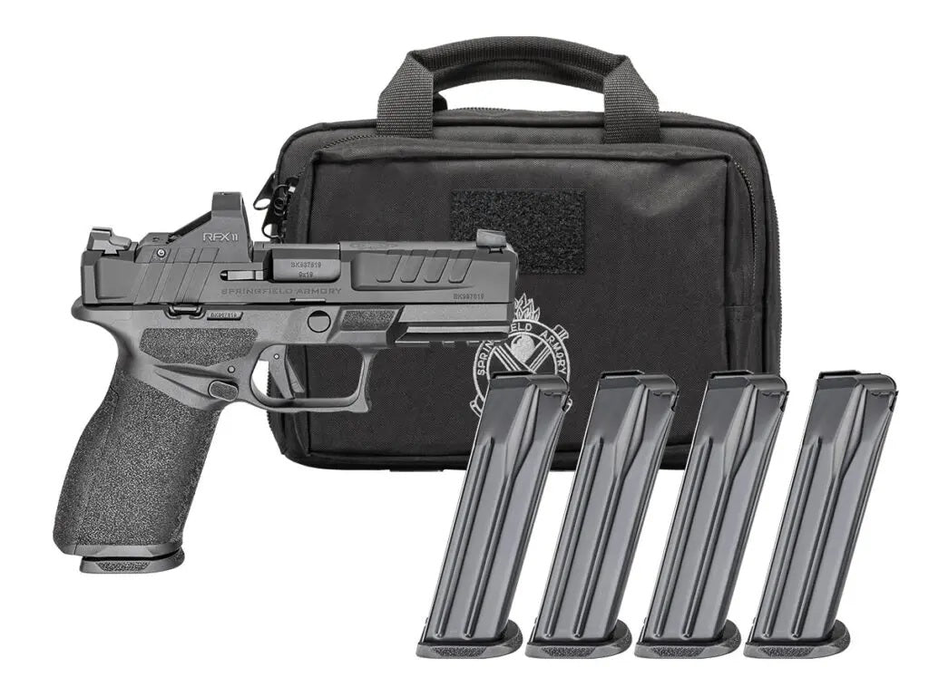 Springfield Armory EC9409BFCPAC Echelon 40F.C Gear Pac 9mm Luger 20+1 4" Black Melonite Barrel, Steel Optic Ready/Serrated Slide, Black Polymer Frame w/Picatinny Rail, Ambidextrous