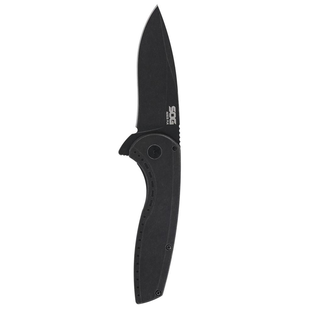 SOG Aegis FLK 2.0 Flipper Folding Knife 3.25 Inch Drop Point Black