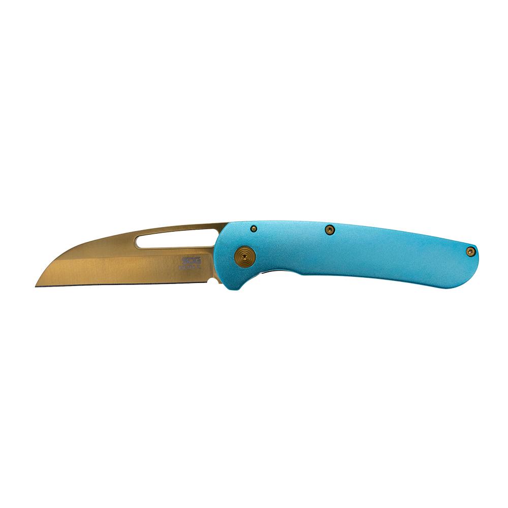 SOG Escape FL 3" Sheepsfoot Folding Knife Blue Gold Stainless Handle