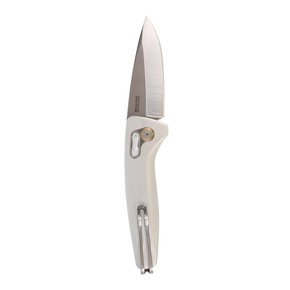 SOG One-Zero AU S35VN Drop Point Auto Folding Knife 3-1/10" Silver Chrome