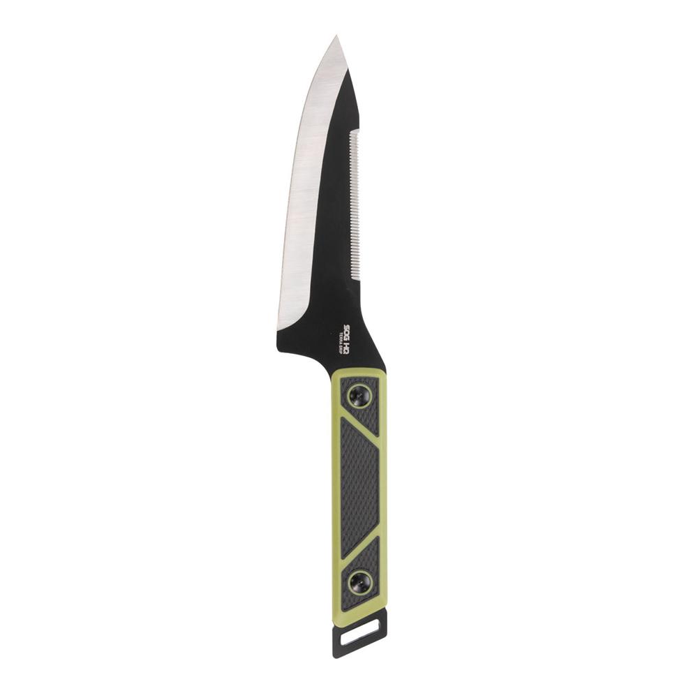 SOG TerraGrip Fixed Blade Camp Knife 6-7/10" Drop Point Black Green w/ Sheath