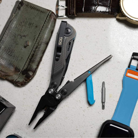 SOG Flash MT Multi-Tool Urban Grey & Cyan 7-Tool Assisted Open Blade