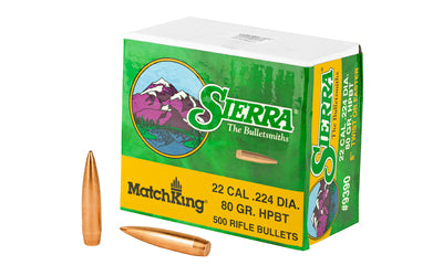 Sierra Bullets MatchKing .224 Diameter 80gr Hollow Point Boat Tail Projectiles, 500 Pack 9390