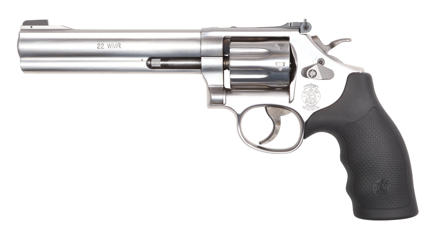 Smith & Wesson 12460 Model 648 K-Frame Frame 22 WMR 8 Shot 6" Stainless Steel Barrel, Cylinder & Frame, Black Finger Grooved Grip, Internal Lock Safety, Exposed Hammer