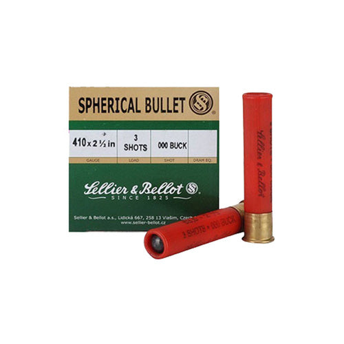 Sellier and Bellot .410 Bore Shotgun Ammo Spherical Bullet Hunting 3 Pellets 2.5 in 1/2 oz 000 Buck