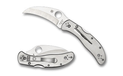 Spyderco C08P Harpy Clipit, VG-10 Hawkbill Plain Edge, Stainless Steel Handle, Back Lock, Satin