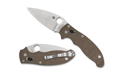 Spyderco Manix 2 CruCarta Knife, Ball Bearing Lock, Brown Micarta, CRU-WEAR Steel, 3.37" Plain Edge C101MPCW2