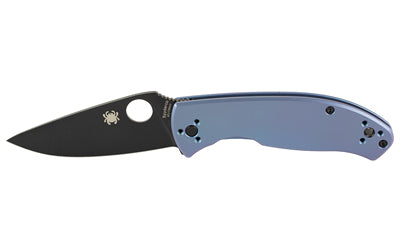 Spyderco Tenacious C122TIBLBKP 3.35" 8Cr13MoV Drop Point Folding Knife Black Oxide Finish R.I.L. Lock Blue Titanium Handle