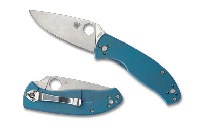 Spyderco Tenacious C122TIBLP 3.35" 8Cr13MoV Drop Point Folding Knife Satin Finish R.I.L. Lock Blue Titanium Handle
