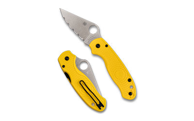 Spyderco Para 3 Salt Serrated Knife, Compression Lock, Yellow FRN, MagnaCut Steel, 2.93" Clip Point Blade C223SYL