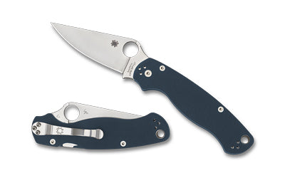 Spyderco Para Military 2 Knife, Compression Lock, Cobalt Blue G10, SPY27 Steel, 3.45" Plain Edge Blade C81GPCBL2