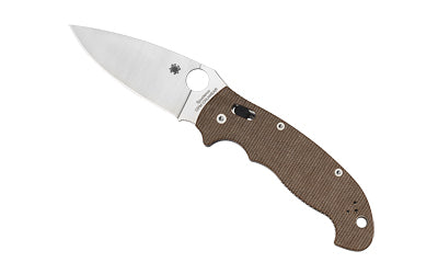 Spyderco Manix 2 XL CruCarta Knife, Ball Bearing Lock, Brown Micarta, CRU-WEAR Steel, 3.85" Plain Edge C95MPCW2