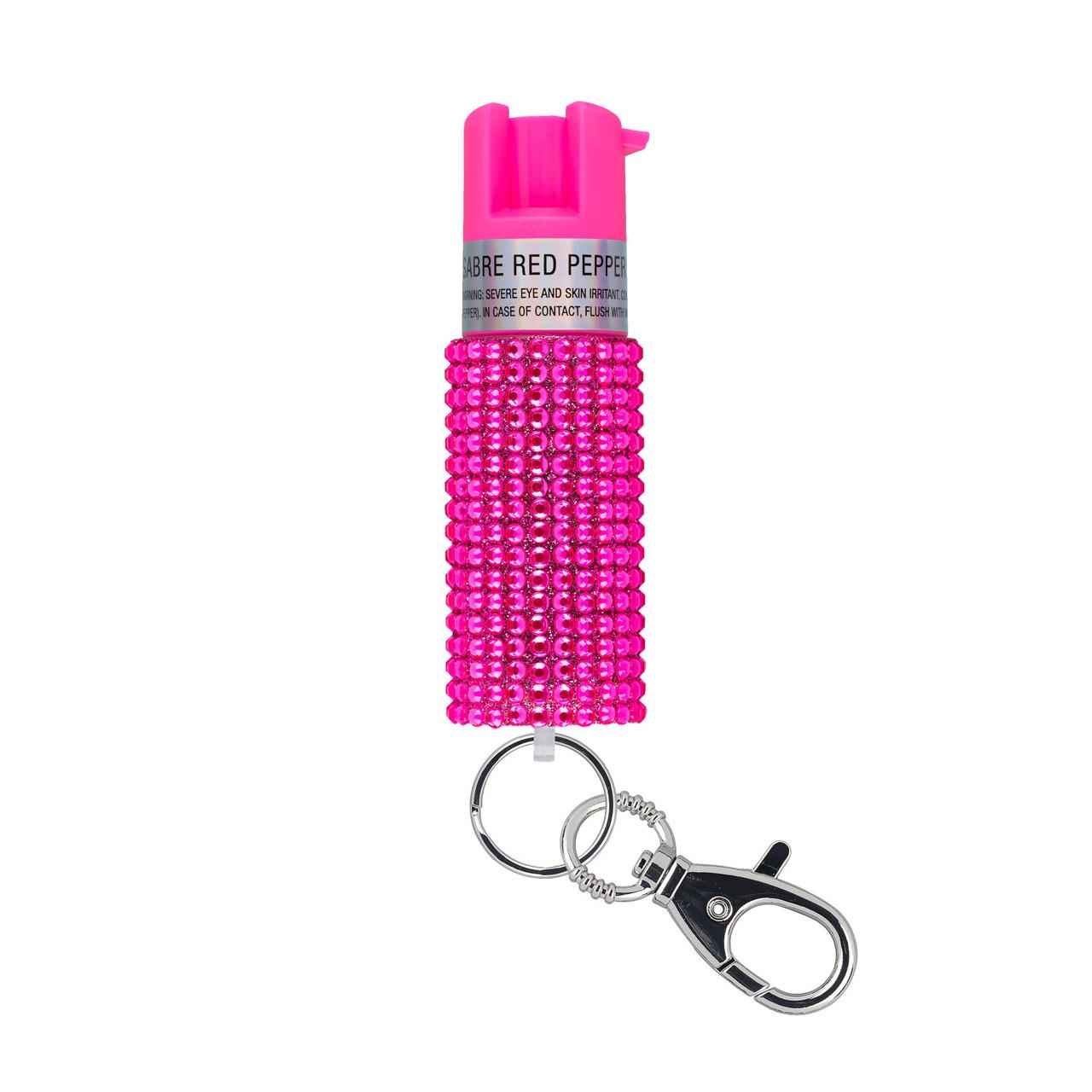 Sabre Pink Jeweled Pepper Spray with Key Ring and Twist Lock Safety