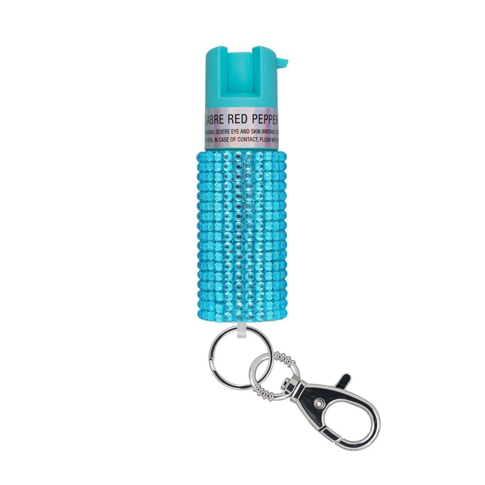 Sabre Teal Jeweled Pepper Spray with Key Ring and Twist Lock Safety