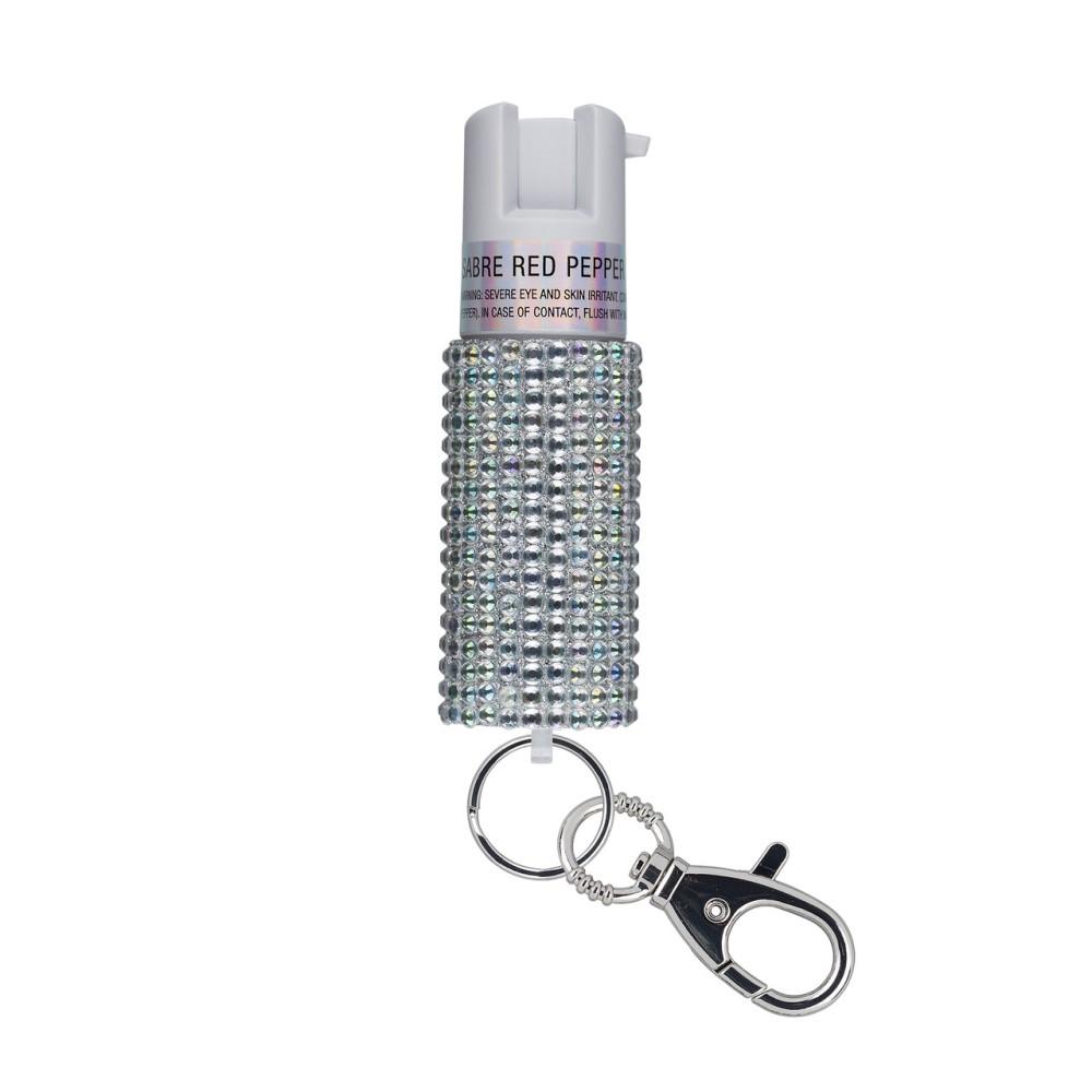 Sabre Silver Jeweled Pepper Spray with Key Ring and Twist Lock Safety