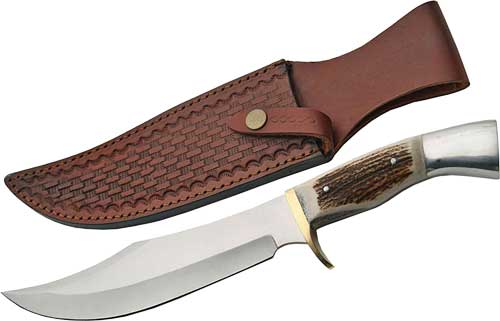 SZCO Steel Stag 8" Iron Cougar Deer Antler Handle Hunting Knife