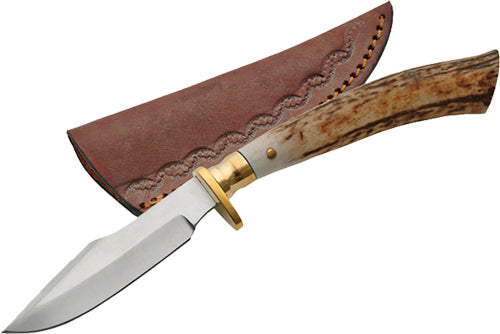 SZCO Steel Stag 7.5" Tip Skinner Knife - SS Blade and Sheath