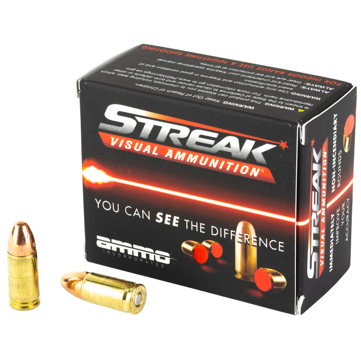 Streak Streak Visual (RED) Tracer Total Metal Jacket 124 Grain 9mm Luger/Parabellum 1065 fps 818778021710