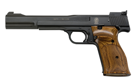 Smith & Wesson 130512 41 Full Size Frame 22 LR 10+1, 7" Blued Button Rifled Steel Barrel, Serrated Slide & Frame, Checkered Wood Target Grip