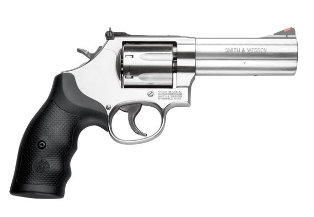 Smith & Wesson 164194 Model 686 Plus 357 Mag or 38 S&W Spl +P Stainless Steel 4.12" Barrel, 7 Shot, Satin Stainless Steel L-Frame, Red Ramp Front/White Outline Rear Sights, Internal Lock