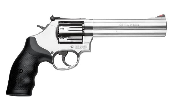 Smith & Wesson 164198 Model 686 Plus 357 Mag or 38 S&W Spl +P Stainless Steel 6" Barrel & 7rd Cylinder, Satin Stainless Steel L-Frame, Red Ramp Front/White Outline Rear Sights, Internal Lock
