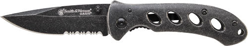 S&W Oasis Liner Lock 2.6-Inch Stonewash Finish Drop-Point Blade Folding Knife