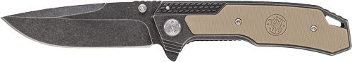 S&W Drop Point 3.6-Inch Stonewash Blade Knife with G10 Handle and Frame Lock