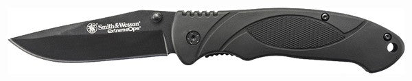 S&W Extreme Ops 3.3" Black Blade Folder Knife with Rubber-Coated Aluminum Handle