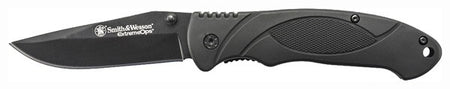 S&W Extreme Ops 3.3" Black Blade Folder Knife with Rubber-Coated Aluminum Handle