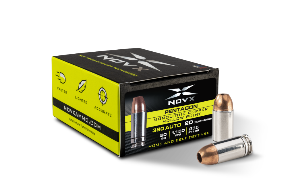 NovX .380 ACP/Auto Pentagon 80 grain Monolithic Copper Hollow Point ammunition