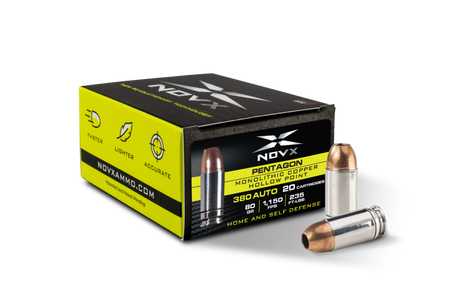 NovX .380 ACP/Auto Pentagon 80 grain Monolithic Copper Hollow Point ammunition
