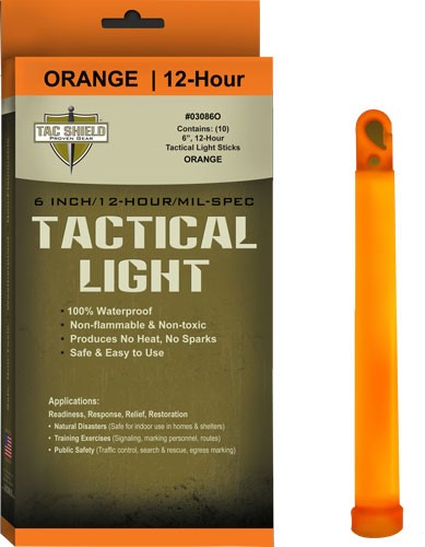 Tac Shield Tactical 6" Orange 12-Hour Light Sticks Box of 10