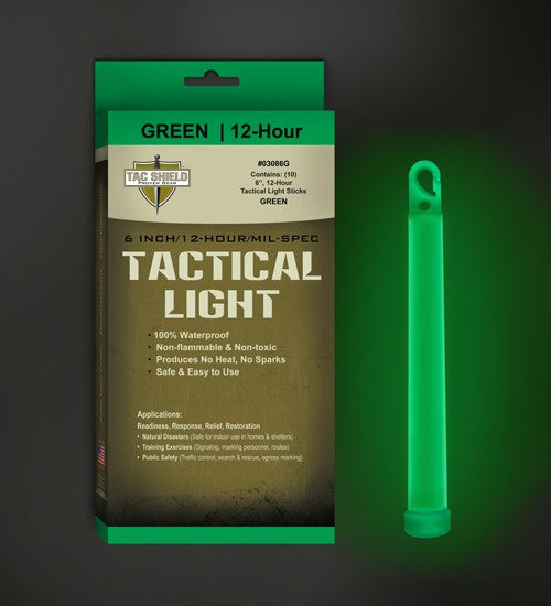 Tac Shield Tactical 6" Green 12-Hour Light Sticks Box of 10