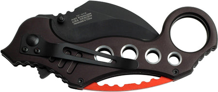 MC Tac-Force 2.5" Hawkbill Blade Folder Black/Red Stainless