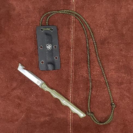 Templar Neck Knife D2 Tanto Blade 2-4/10" OD Green Powder Finish