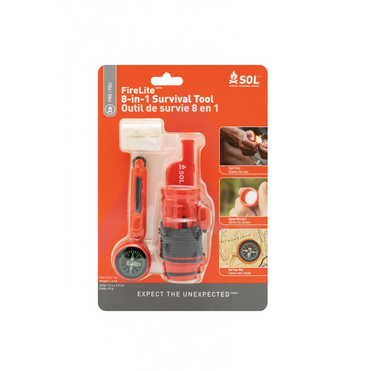 SOL Fire Lite 8-in-1 Emergency Survival Tool with Fire Starter and Mirror