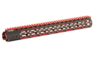 UTG PRO M-LOK 15" Free Float AR-15 Handguard with 56 M-LOK Slots and Barrel Nut Wrench, Black/Red 2-Tone