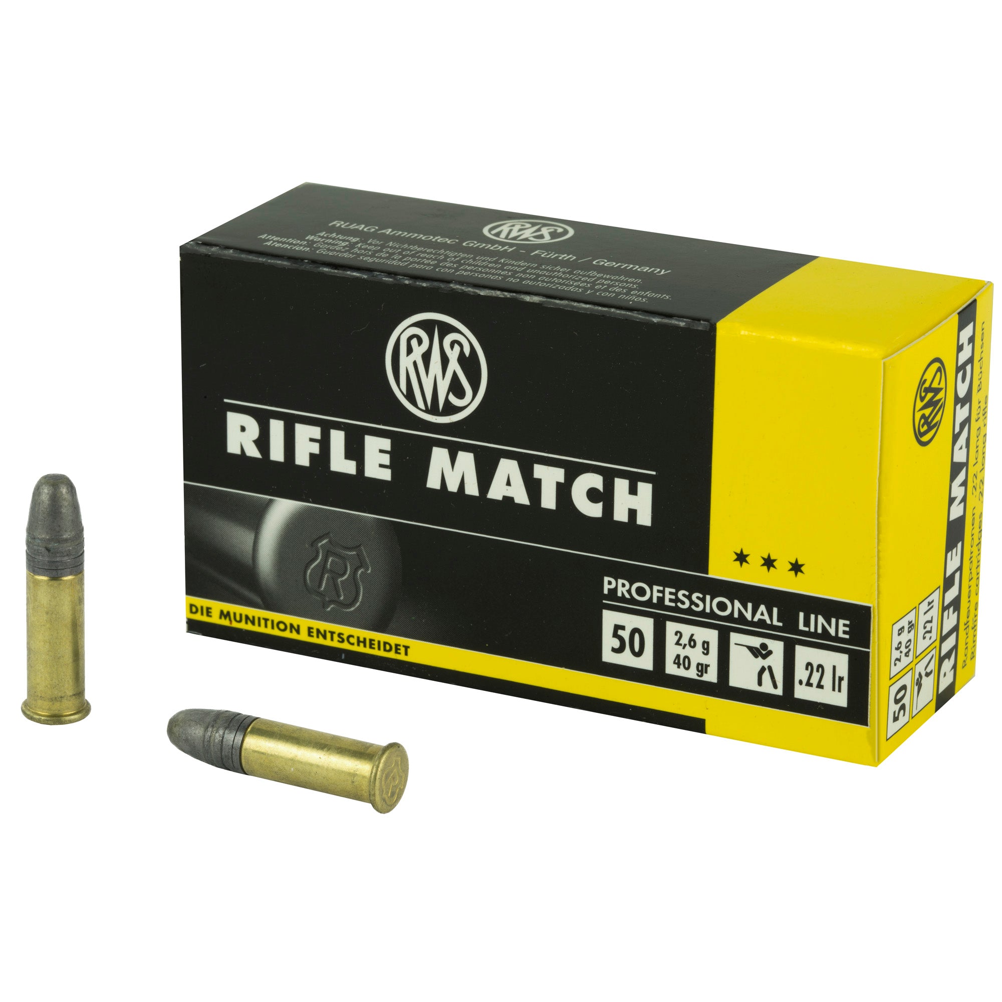 RWS .22 Long Rifle Rifle Match 40 grain Lead Round Nose ammunition