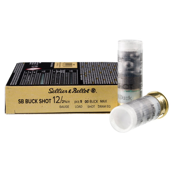 Sellier and Bellot 12 Gauge Shotgun Ammo SB Buck Shot Hunting 9 Pellets 2.75 in 1-1/8 oz 00 Buck 1200 FPS