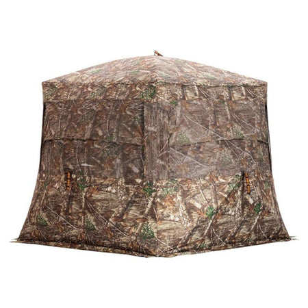 Rhino Low Hub Hunting Ground Blind Mossy Oak Country - Silent Slide Windows, 3 Hunters