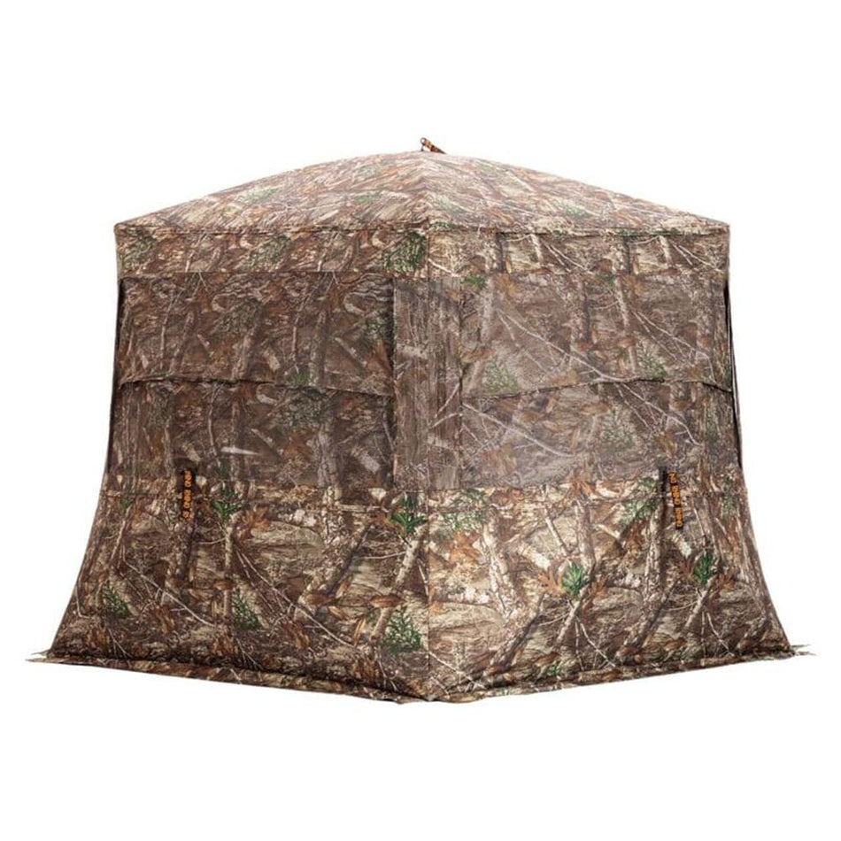 Rhino Low Hub Hunting Ground Blind Mossy Oak Country - Silent Slide Windows, 3 Hunters