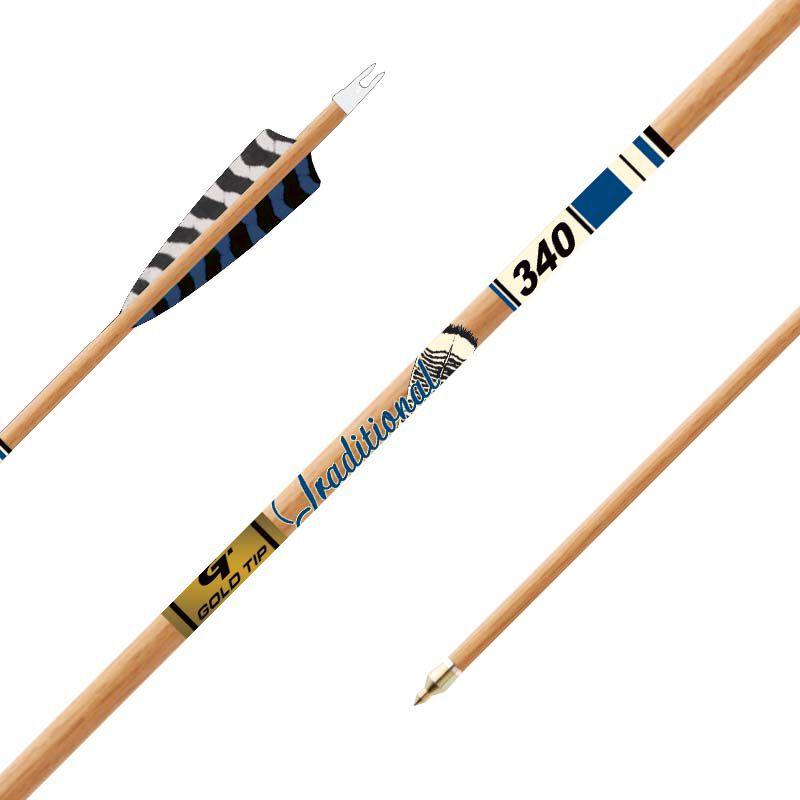 Gold Tip Traditional XT 340 Spine Arrows with 5" Barred Feathers Half Dozen