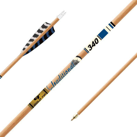 Gold Tip Traditional XT Carbon Shaft Arrows - 400 - 5 Inch Barred Feathers - 6 Pack