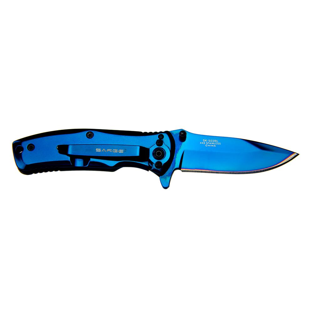 Sarge Knives Phase Liner Lock Folding Knife 2-1/2 Inch Drop Point Blue TiN