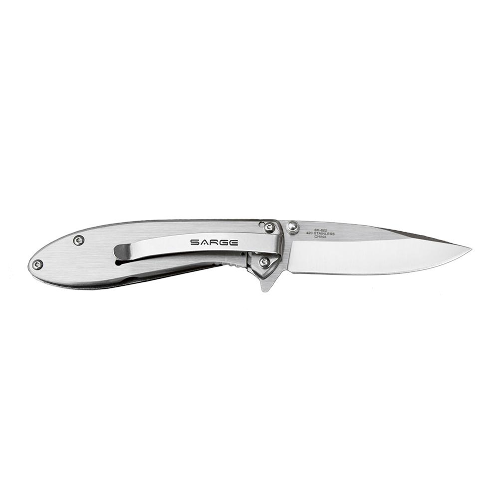 Sarge Knives Hawk 3-1/8" Clip Point Swift Assist Pocket Knife Chrome