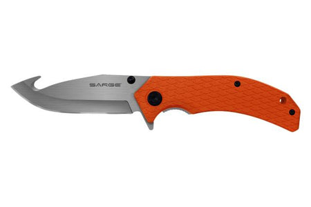 Sarge Knives Adrenaline Gut Hook Spring Assist Folder 3-1/2 Inch Blade Orange