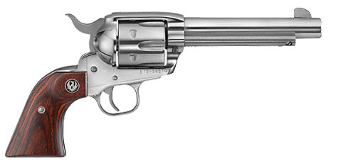 Ruger 5108 Vaquero Medium Frame 357 Mag/38 Special 6rd 5.50" High Gloss Stainless Steel Barrel, Cylinder & Frame, Hardwood Grip, Transfer Bar Safety, Exposed Hammer