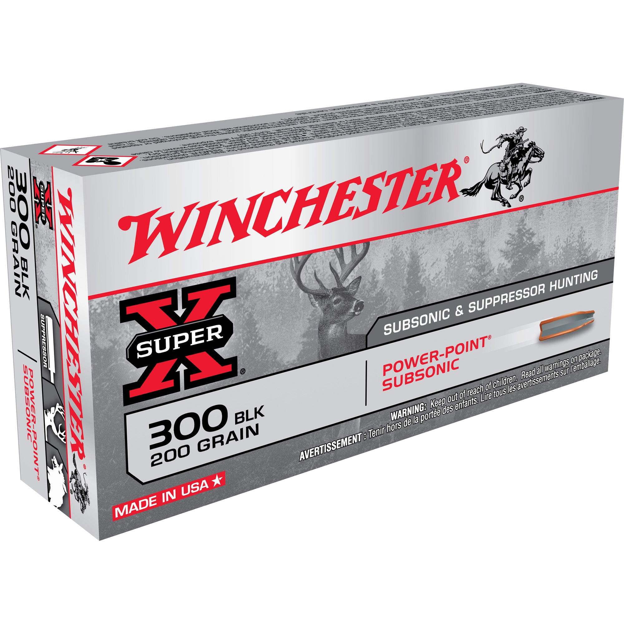 Winchester .300 AAC Blackout Super X 200 grain Power-Point Subsonic ammunition