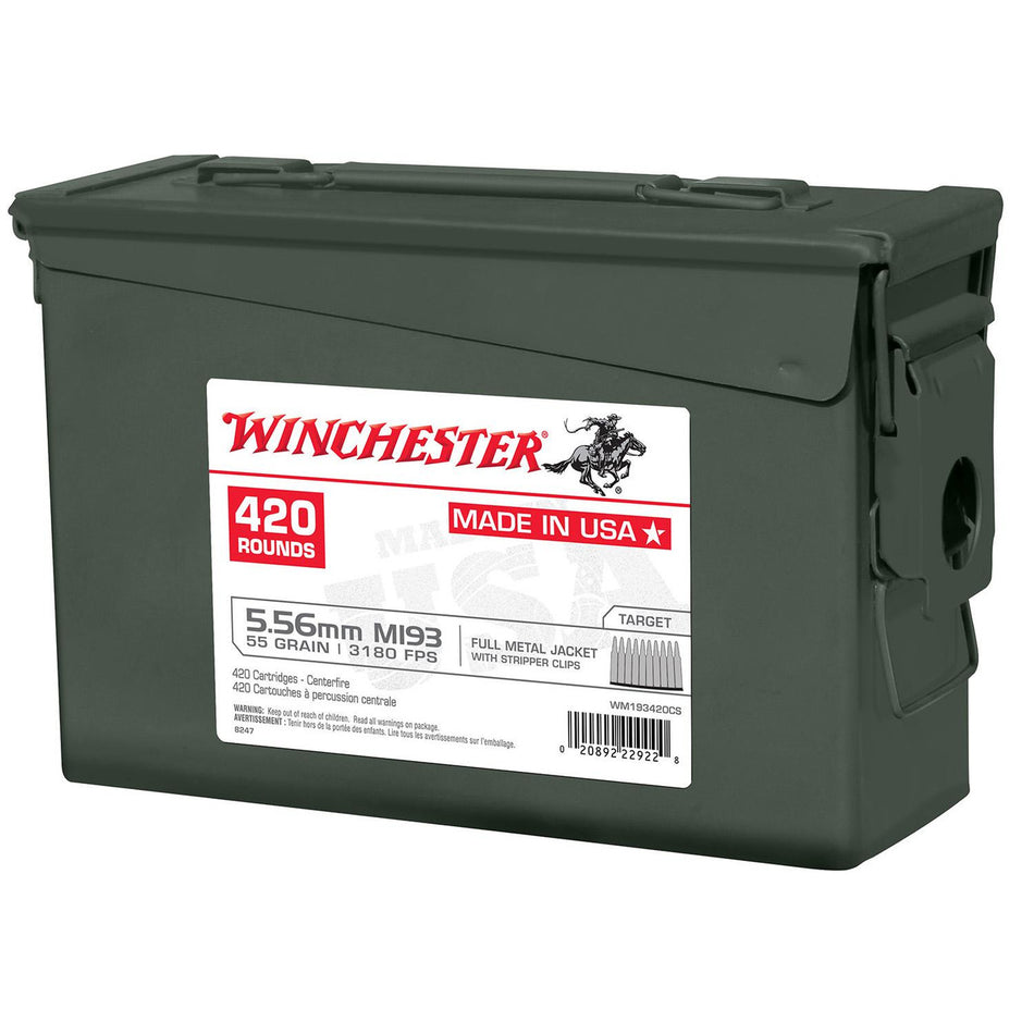 Winchester 5.56x45mm NATO USA M193 Ammo Can Stripper Clips 55 grain Full Metal Jacket ammunition